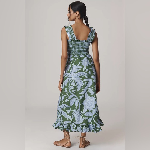 Farm Rio Tropical Swing Smocked Sleeveless Midi Dress - Picture 3 of 7